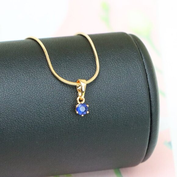 "Tiny Round Blue Pendant in Gold Finish for Delicate Everyday Style, XPPT1657 - Picture 3 of 13